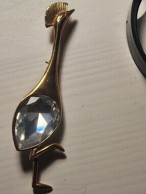 Gold Plated Bird Brooch with Crystal Accent P&M Paris France